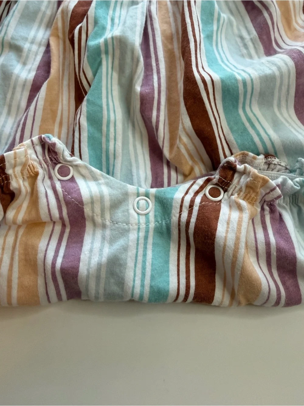 Carter's Striped Multicolor Cotton Romper - Brown, Teal, Purple, Cream